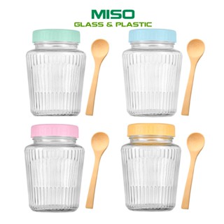 Bộ 4 Hũ thủy tinh 500ml tặng kèm muỗng gỗ đựng ngũ cốc, granola, bánh mứt, gia vị, thực phẩm nhà bếp - HMD500