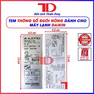 Tem thông số máy lạnh DAIKIN nội địa