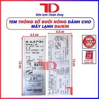 Tem thông số máy lạnh DAIKIN nội địa