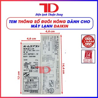 Tem thông số máy lạnh DAIKIN nội địa
