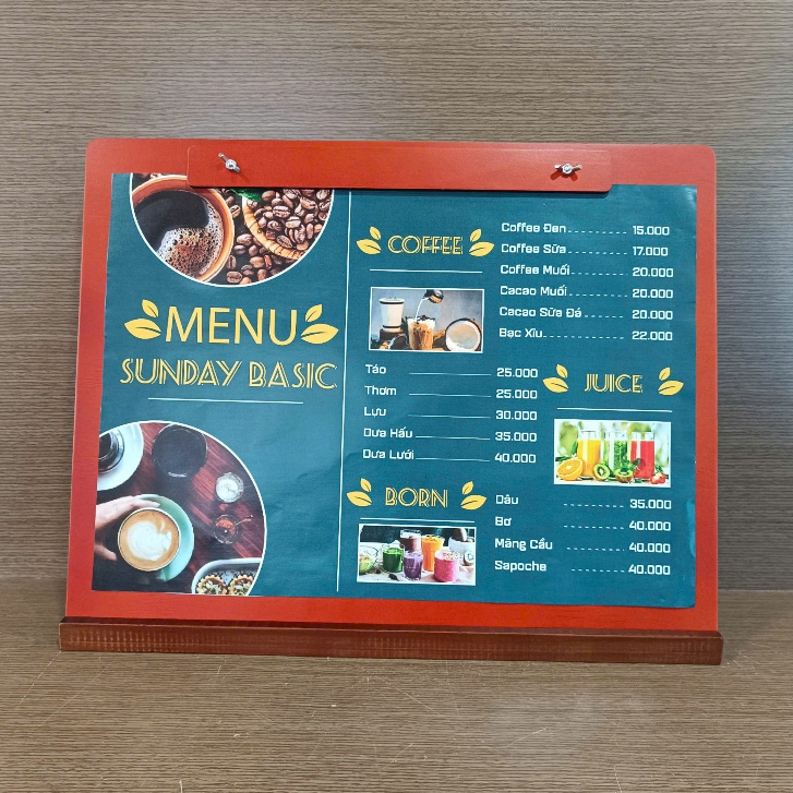 COMBO BẢNG GỖ KẸP MENU A3 + ĐẾ GỖ/  BỘ MENU GỖ A3 ĐỂ BÀN - MKAIZEN