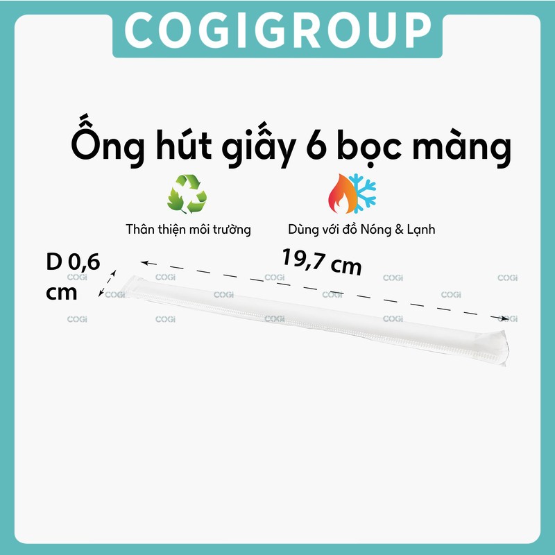 05 Ống hút giấy phi 6 | Phi 8 | Phi 12 cao cấp bọc màng dùng 1 lần COGIGROUP k2