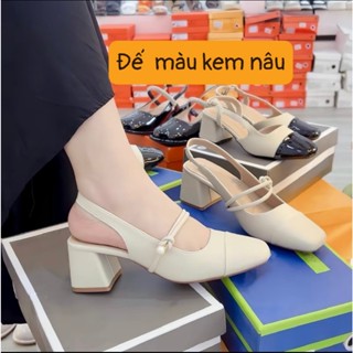   Lùi 1 size  Giày Sandal Cao Gót Nữ Mũi Vuông êm mềm cao 5cm 