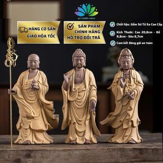  Bộ Tam Thánh Tượng A Di Đà Quan Âm Địa Tạng Vương 20cm Gốm Tử Sa Cao Cấp Phong Thủy An Nhiên 