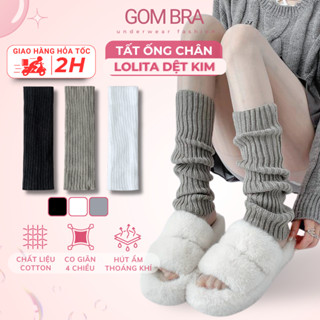 Tất ống chân dệt kim đen trắng Gom Bra phong cách y2k, vớ len dáng thụng lolita ống loe mềm mịn, ấm chân - AJ-2501-1DOI