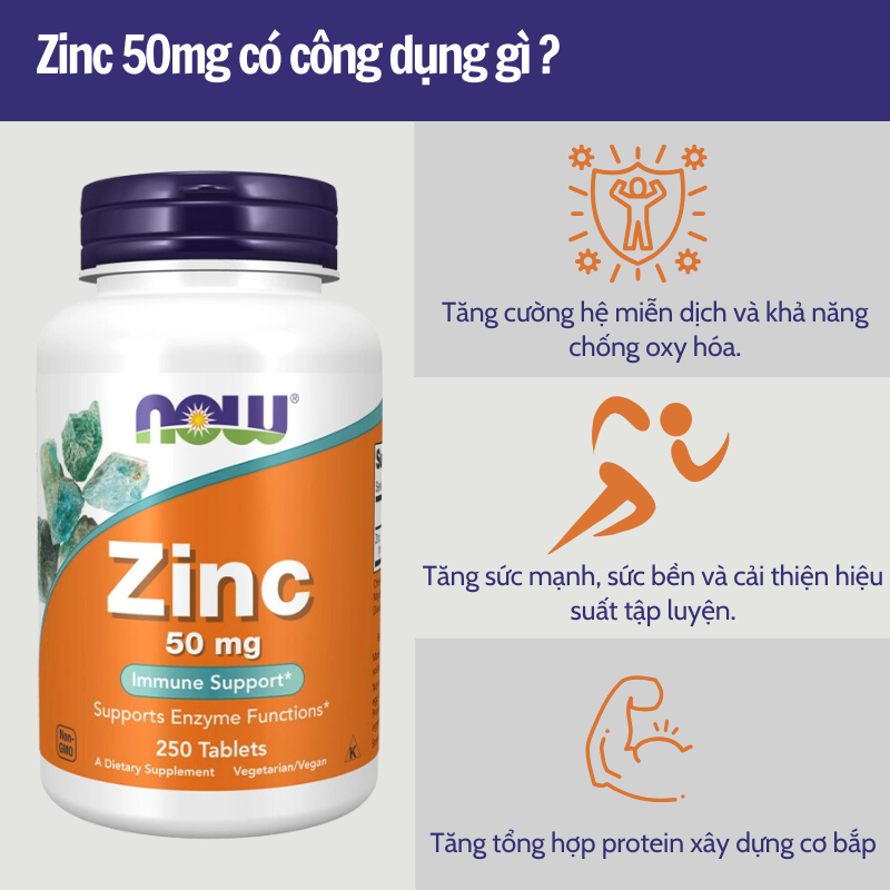 Kẽm ZinC 50mg tăng cường sinh lý nam, hỗ trợ giảm mụn, tăng đề kháng cải thiện sức khoẻ Now ZinC 50mg