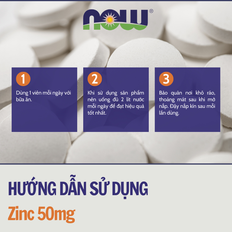 Kẽm ZinC 50mg tăng cường sinh lý nam, hỗ trợ giảm mụn, tăng đề kháng cải thiện sức khoẻ Now ZinC 50mg