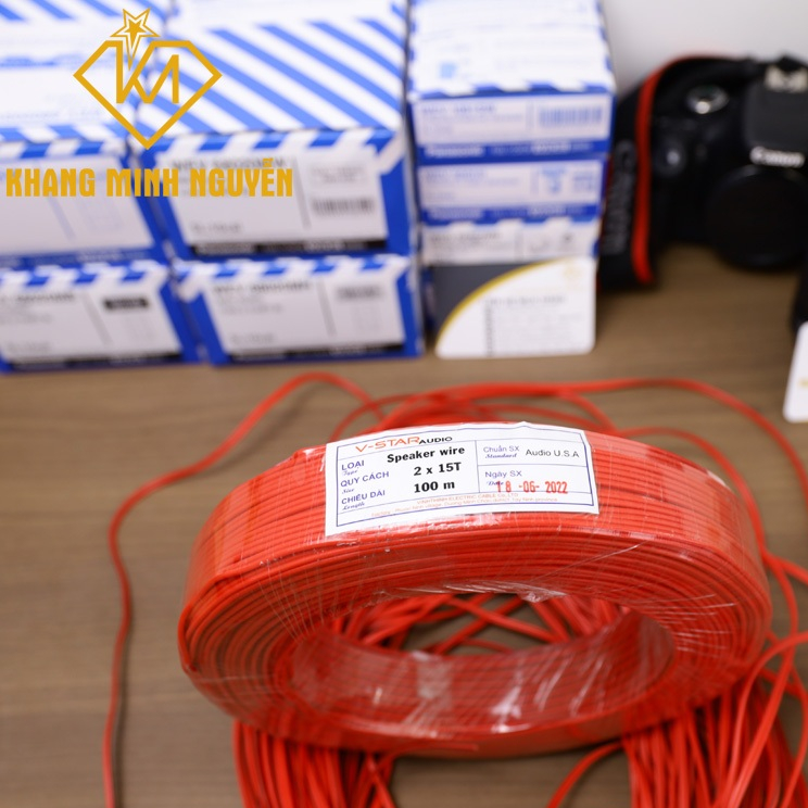 Cuộn 100m dây đôi 2 màu đỏ sọc đen chuyên dụng cho đèn led, mạch điện tử, audio - 2 X 15T - 100m