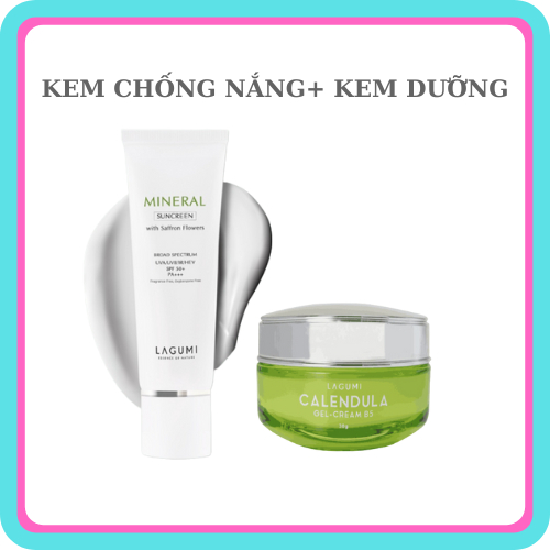 Bộ chăm sóc da kem chống nắng và kem dưỡng da PHIÊN BẢN MỚI cho da dầu mụn Lagumi chính hãng