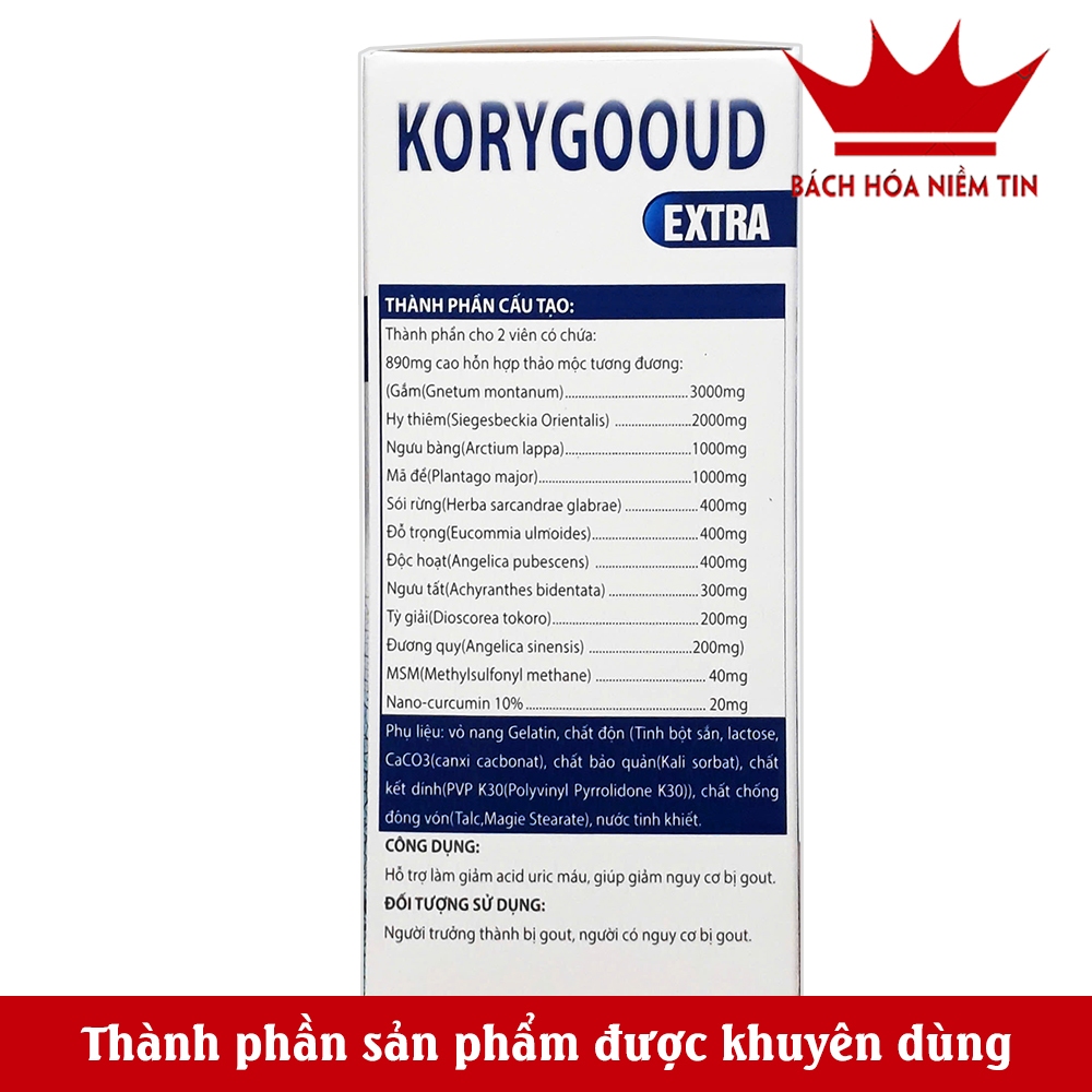 Viên uống giảm Gút KORE GOOUD PLUS - Thành phần   thảo dược - giảm acid máu, giảm đau, sưng do gout - Hộp 30 viên
