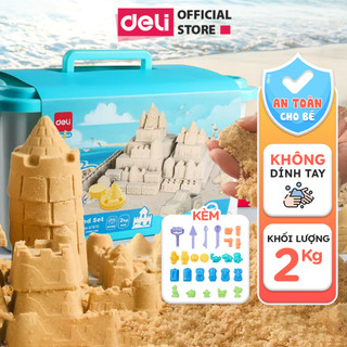  Cát Động Lực Cho Bé Deli - Kèm Khuôn 2Kg Cát và Bàn Chơi Cát- Bộ Đồ Chơi Cát động lực cho bé An Toàn Không Dính Tay 
