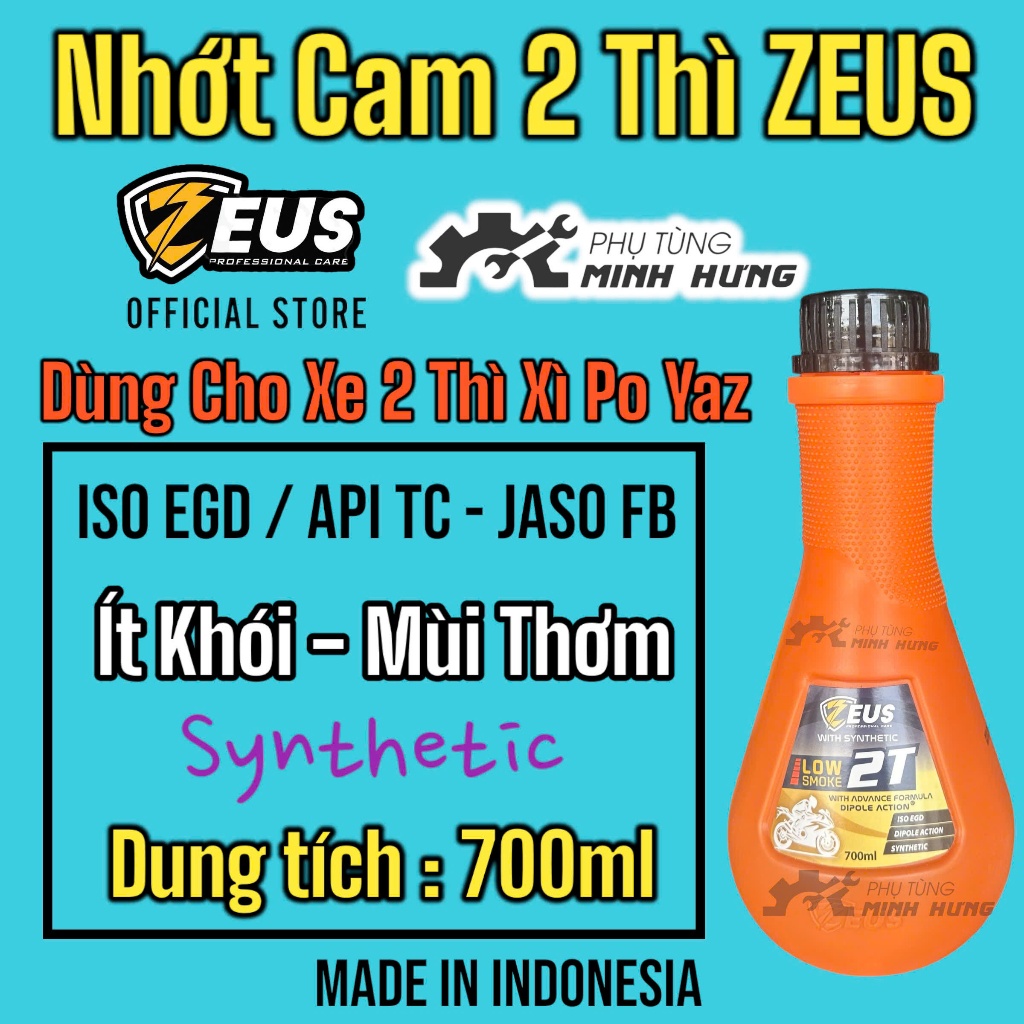 Nhớt cam 2 thì Zeus 2T 700ml, nhớt thơm dùng cho xì po yaz xe 2 thì  - Nhập khẩu Indonesia >>>>>>>>>>