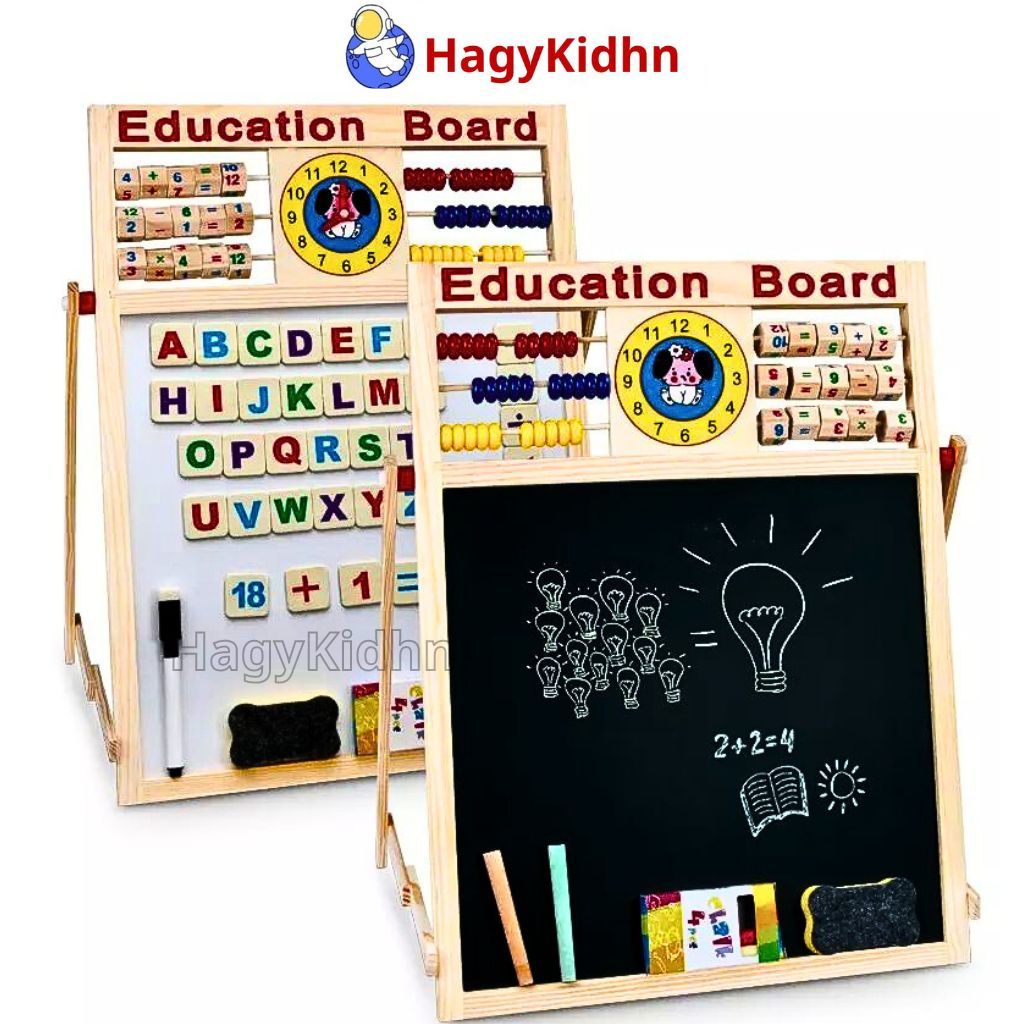 Bảng Vẽ Nam Châm 2 Mặt EDU Chất Liệu Gỗ Cao Cấp Cho Bé Có Chữ Cái Và Số Thông Minh