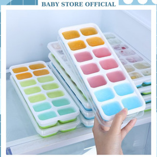 Khay Trữ Đông Đồ Ăn Dặm Có Đáy Silicon Có Nắp Đậy, Khay Làm Đá, Thạch, Kem Bảo Quản Chống Mùi