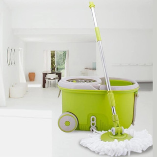 Bộ cây lau nhà xoay tay 360 độ lock&lock mop-l003, xanh lá, 1 bông lau màu trắng + 1 bông lau màu tím
