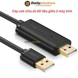 Cáp usb 2.0 data link dài 2m ugreen 20233, cáp usb 2 đầu đực chia sẻ dữ liệu giữa 2 máy tính