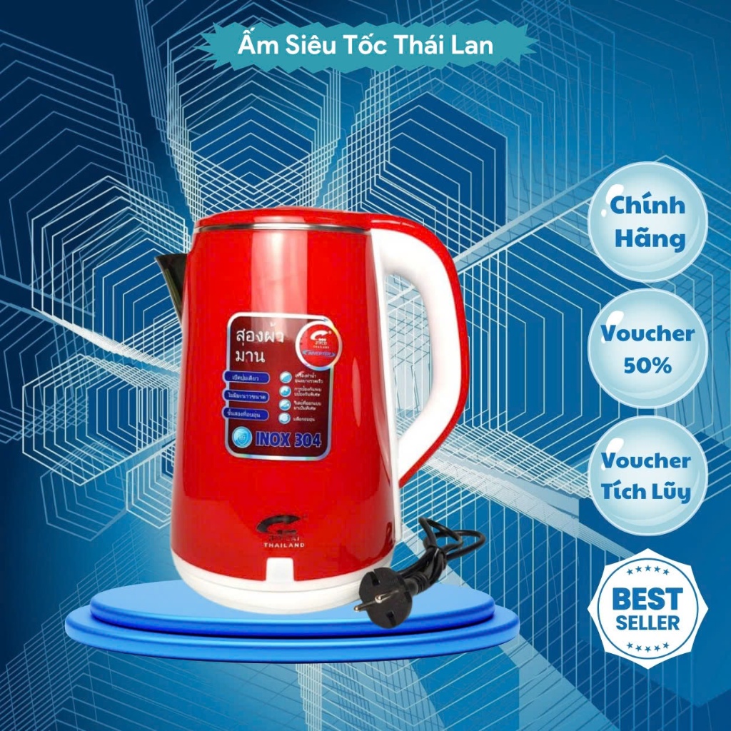 Ấm Siêu Tốc JIPLAI THÁI LAN Cao Cấp 2.5L, Ấm Đun nước 2 Lớp Loại Lớn, Nồi Đun Nươc Tiện Lợi