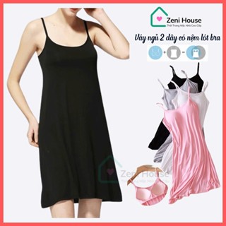 Váy ngủ 2 dây có mút ngực, đầm ngủ bigsize ZENI váy lót mặc trong đầm chất thun lạnh mềm mịn mát