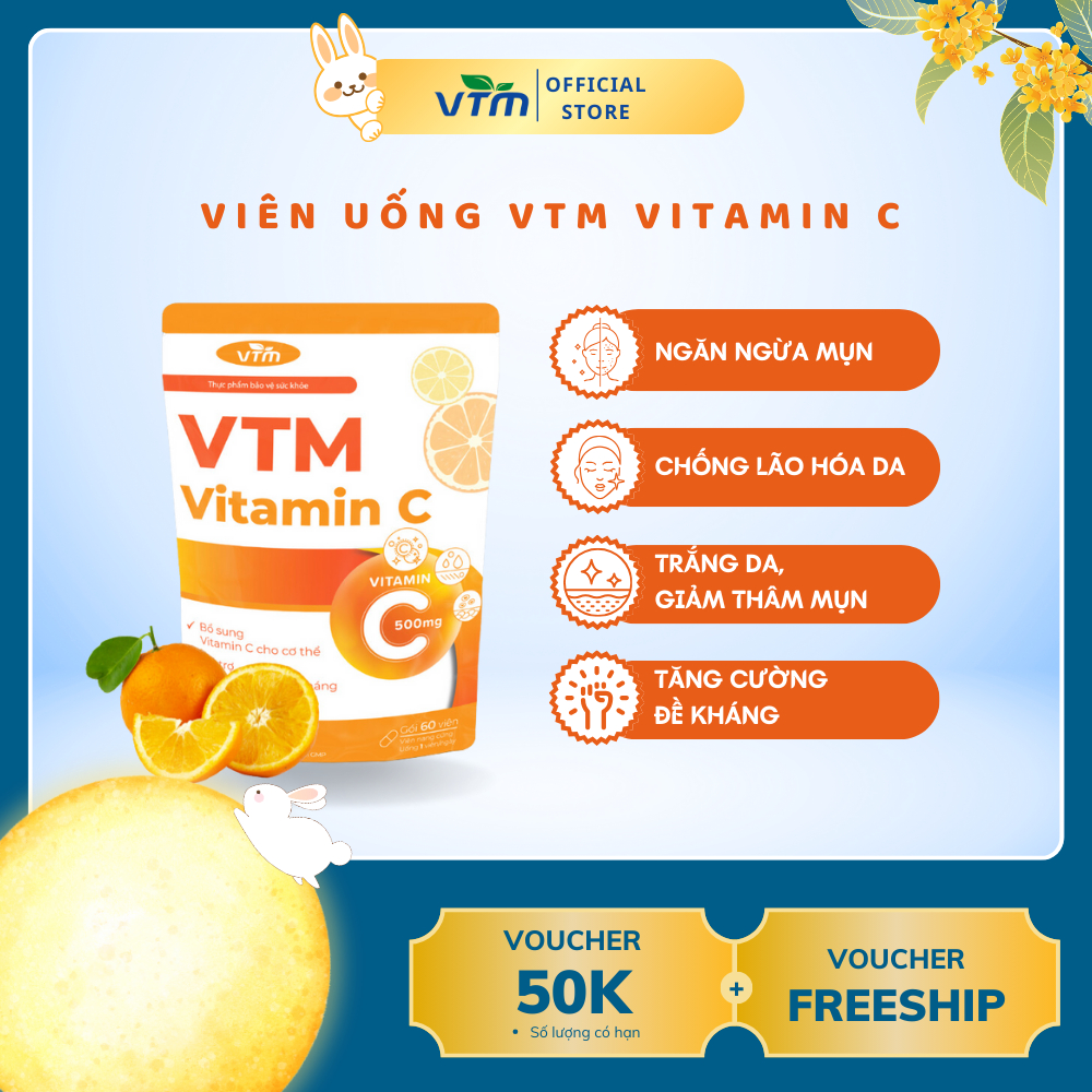 Viên Uống VTM Vitamin C tăng cường sức đề kháng, hỗ trợ sáng da, mờ thâm