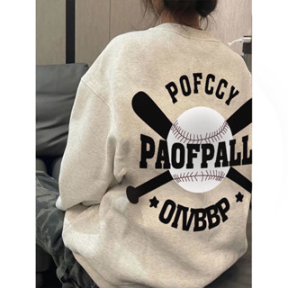 Áo sweater form rộng  nam nữ basic nỉ bông họa tiết in chữ P bóng chày chất nỉ cao cấp siu ấm