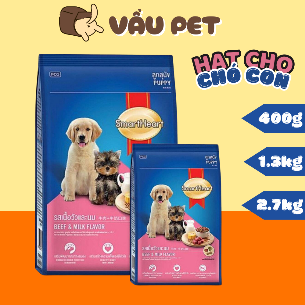 Thức ăn cho chó Smartheart Puppy 400g - Hạt cho chó con vị bò và sữa Vẩu Pet Shop