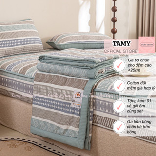 Set chăn ga cotton đũi ga trần bông, chăn hè trần bông, tặng vỏ gối ôm Tamy Bedding,chất liệu đũi mát mẻ đủ size đệm