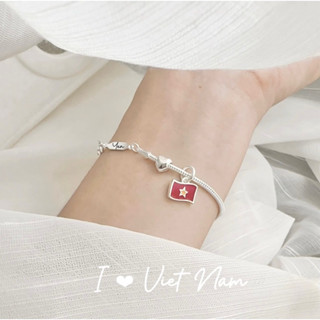 Charm, Lắc tay bạc mix charm cờ đỏ sao vàng s925 The Mind khắc tên