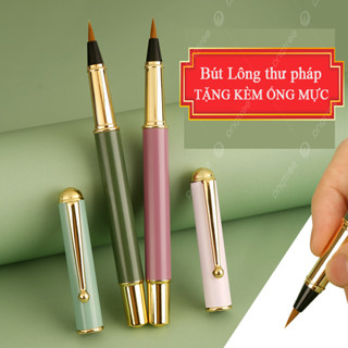 Bút viết chữ hán TAKE, Bút lông viết thư pháp bơm mực KÈM ống cấp mực tiện dụng-KTK BOOK