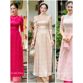   Sẵn hàng  Áo dài gấm HOA TRÀ cao cấp 3 màu mặc đi tiệc đi chơi hot trend tết 2025 nữ women dress - Áo Dài Minh Thuận 