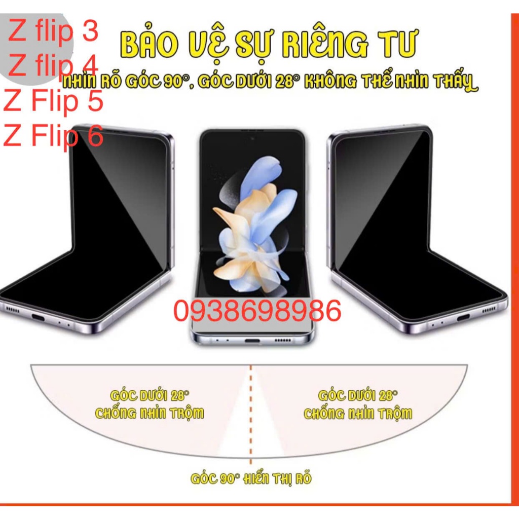 z flip 6 Miếng dán dẻo PPF chống nhìn trộm cho Samsung Z Flip 3, Z Flip 4, Z Flip 5 / Z Flip 6
