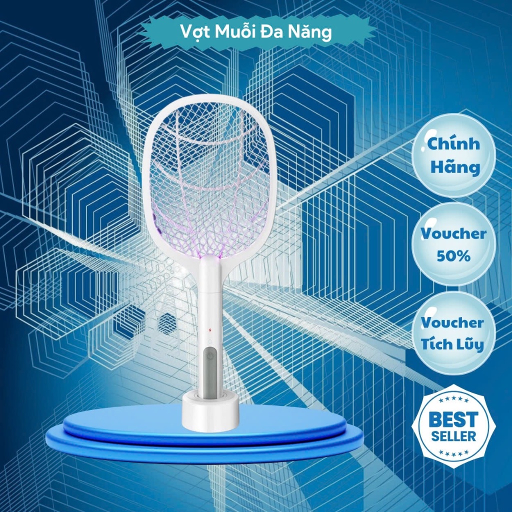 Vợt Muỗi Kiêm Đèn Bắt Muỗi 2 In 1 Đa Năng, Đèn Bắt Muỗi Tự Động Có Cổng Sạc USB Và Đế Tiện Dụng