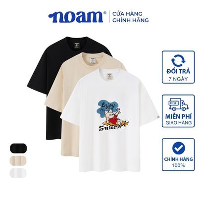 Áo thun Form rộng NOAM Summer Moment 100% Cotton 280GSM - Màu Trắng/ Đen/ Be