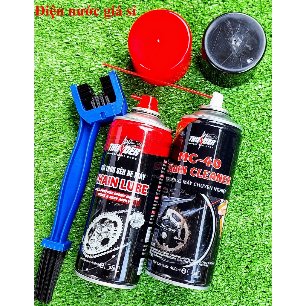 Combo chai xịt rửa & bảo dưỡng bôi trơn sên MC-40, Chain Lube 400ml Thunder chính hãng