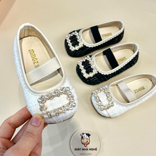 Giày Búp Bê bé gái chất liệu vải DẠ lót da Lấp Lánh Quai Chun thêu ngọc Phong Cách điệu đà Cho Bé Gái (G50)