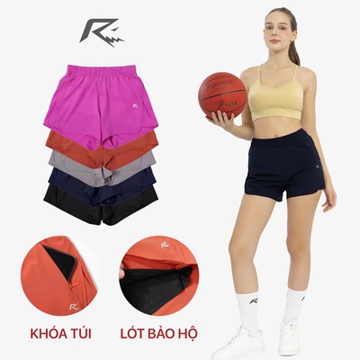 Quần short đùi thể thao nữ 2 lớp co giãn, chạy bộ tập Gym Yoga aerobic RunNavy WRS02 form rộng