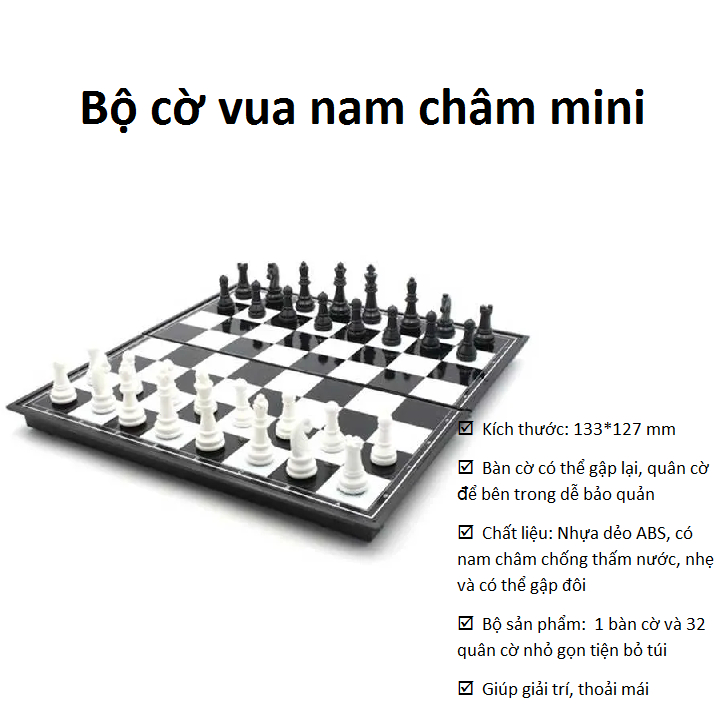 BỘ cờ vua nam châm mini kích thước nhỏ gọn tiện bỏ túi mang theo, nhựa ABS nam châm chống thâm nước