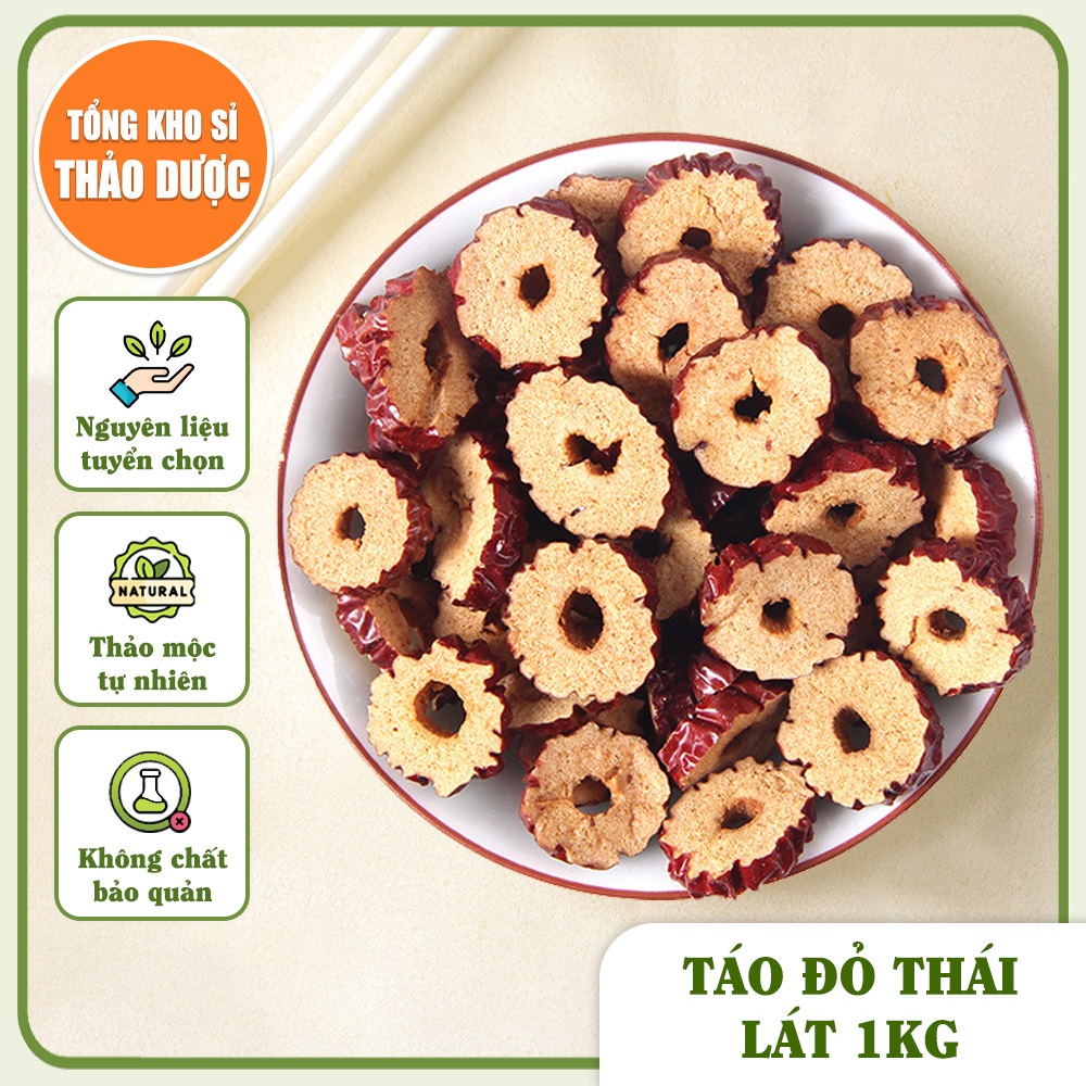 Táo đỏ thái lát 1kg, táo đỏ Hàn Quốc sấy giòn, không tẩm đường, dùng pha trà, chưng yến, nấu chè