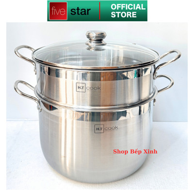 Bộ nồi xửng hấp 1 đáy cao cấp Fivestar H.T Cook nắp kính dùng được mọi bếp  26cm | 28cm | 30cm | 32cm , tặng 1 vá canh