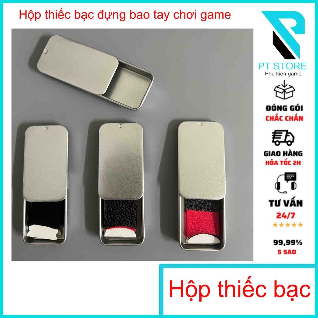 Hộp thiếc màu bạc đựng bao tay chơi game, hộp kim loại cất giữ bao ngón tay tiện lợi an toàn đẹp mắt