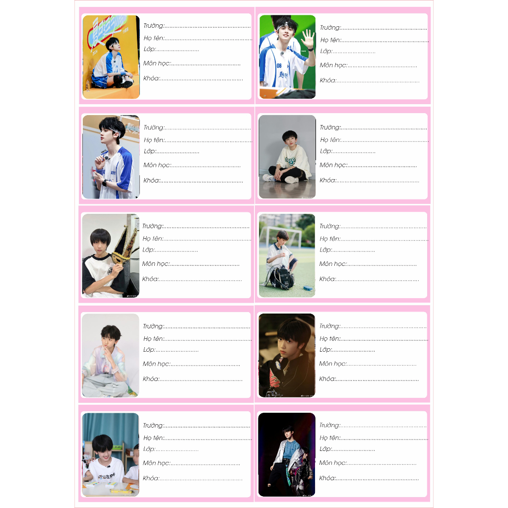 In nhãn vở combo 30 cái hình Tả Hàng,Tả Kỳ Hàm, Trương Hàm Thụy - nhãn vở in theo yêu cầu