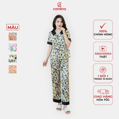 Đồ bộ nữ CARDINA chất liệu lụa satin mềm mại thiết kế cổ sen cách điệu màu sắc nhã nhặn trẻ trung 4PCD02
