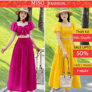 Set váy đi 3 chi tiết biển dáng dài phối tay bồng thiết kế nhiều kiểu, đầm maxi 2 tầng chất mềm nhẹ