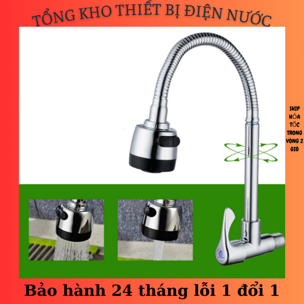 Vòi Rửa Bát Lạnh Cắm Tường Dây Xoắn 2 Chế Độ Nước Vrb 905