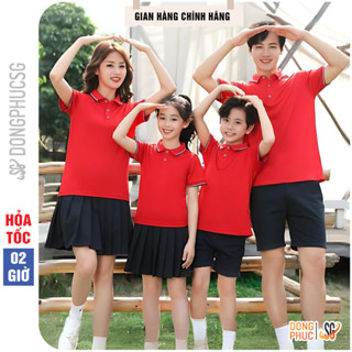 Áo gia đình có cổ polo màu đỏ chất vải thun cá sấu dày dặn làm đồng phục đủ size bé trai gái A3SD