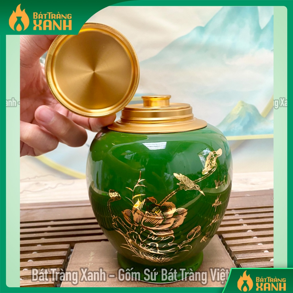 Bình Đựng Trà, Cafe Bát Tràng Nắp Vặn 2 Lớp Siêu Kín, Hũ Đựng Trà, Lọ đựng chè Bát Tràng