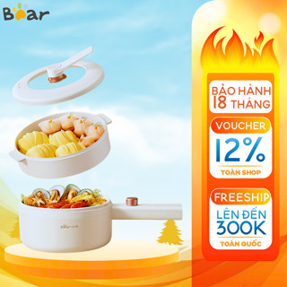 Nồi lẩu điện đa năng mini 1.6L Bear DRG-P16M2, công suất 700W nấu mì có lồng hấp, BH 18 tháng
