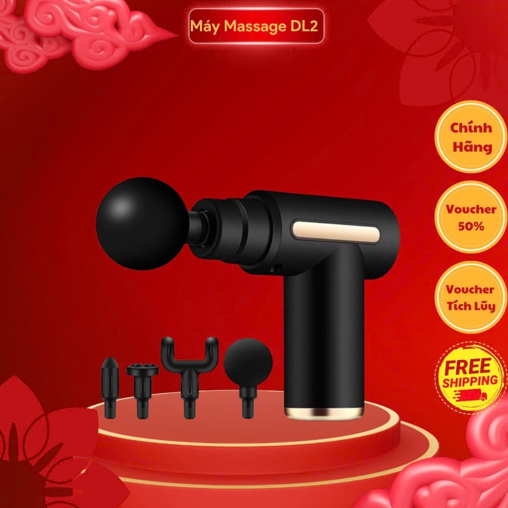 Máy massage cầm tay Gun 4 đầu 6 tiêu chuẩn cấp độ trị nhức nhối body hiệu quả, súng đấm lưng xoa bóp mini - DL2