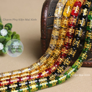 [GIÁ SỈ] Chuỗi Hạt Đá Thuỷ Tinh Tròn + Lu Trụ Tây Tạng Khắc Chữ Omani Bình An May Mắn Charm Phụ Kiện Xâu Vòng Tay Nam Nữ