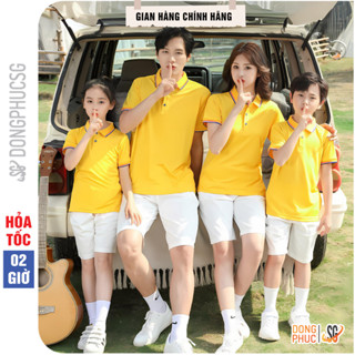 Áo gia đình có cổ polo màu vàng vải cá sấu dày dặn đủ size làm đồng phục cổ trụ thanh lịch A3SV