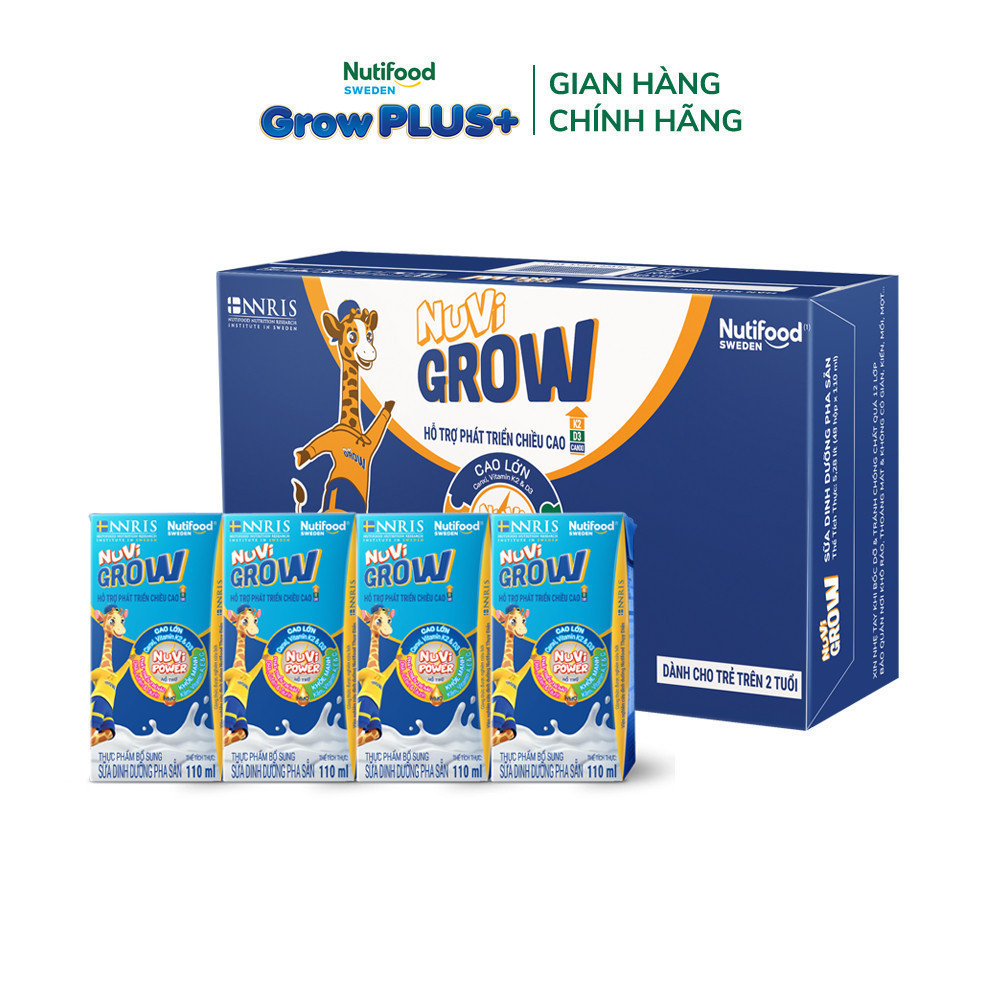 Sữa bột pha sẵn Nuvi Grow 1+ hỗ trợ phát triển chiều cao, trí não Thùng 48 hộp 110ml